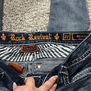 Rock Revival Dark Blue Jeans with Orange Stitching